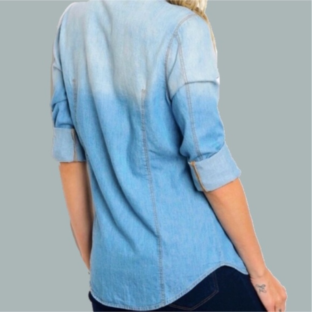 Blue Ombré Rollover sleeve Tunic Top - Picture 2 of 6